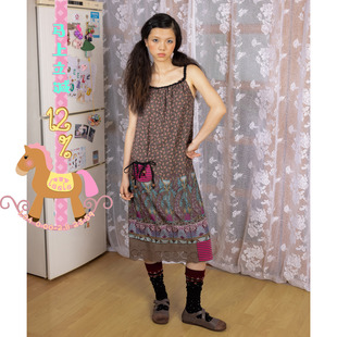 leele Retirement Paradise植物花纹透纱拼接吊带连衣裙2色