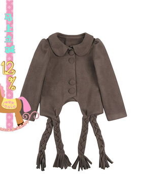 coconut系列 灰咖粗辫子流苏毛呢长袖外套