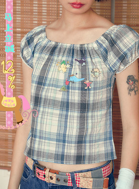 乐饿乐 天使武馆 niptong*鼠莫king动物印花格子短袖上衣