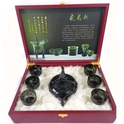 酒泉夜光杯祁连墨玉套装天然玉石