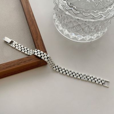 S925纯银表带设计重工手链 精工实心男女情侣款韩版简约