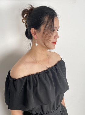 WONMORY婉美 WM-OP007 黑色荷叶边一字领连体裤 日系