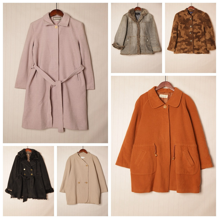 秋冬Vintage复古英伦风拼接色毛呢子大衣  D77