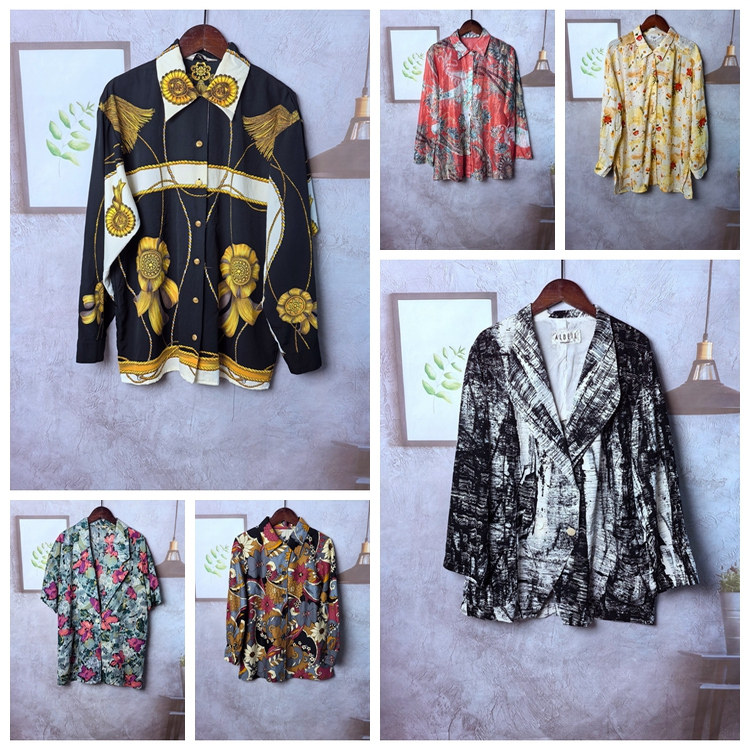 Vintage古着日制清新潮范复古百搭开衫碎花纯色女衬衫  Y629