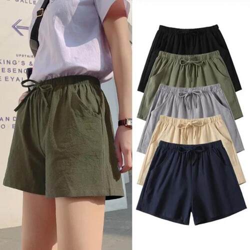 Cotton Linen Shorts Women Summer Workout Shorts Biker Shorts