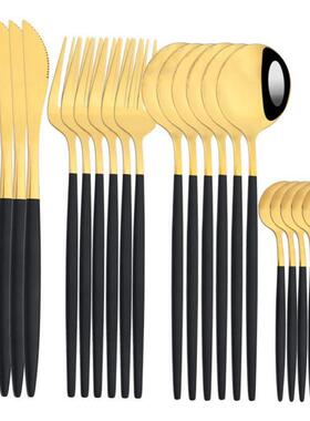 Dinnerware Black Gold Stainless Steel Cutlery Set Flatware D