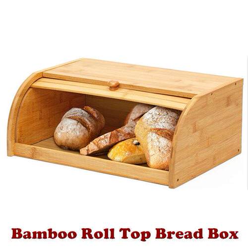 Bamboo Roll Top Bread Box Food Storage Bin Baked Goods