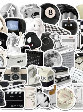 10/20/60pcs Cute Black White Ins Style Stickers Aesthetic De