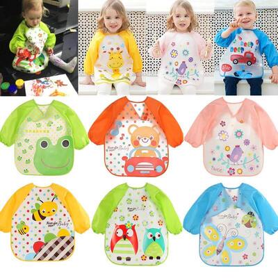 Cute Baby Bibs Waterproof Long Sleeve Apron Children Feeding