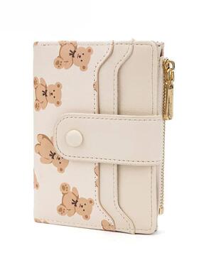 Women Short Wallets PU Leather Female Bifold Purses Cute Bea