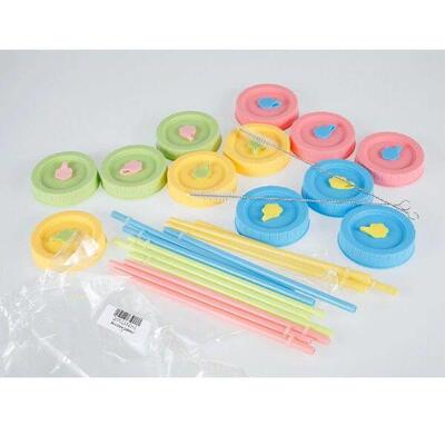 12pcs Colorful Plastic Mason Jar Lids Set Fit for 70mm Wide