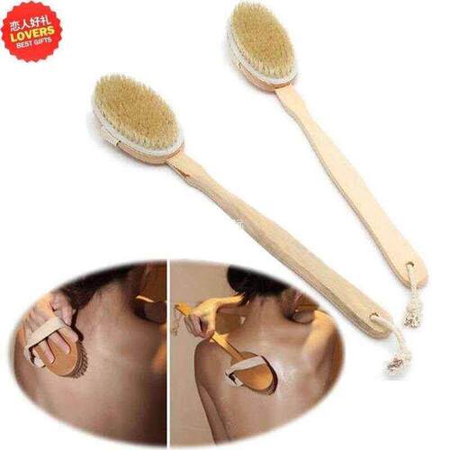 natural long wood bristle body brush massager bath shower ba