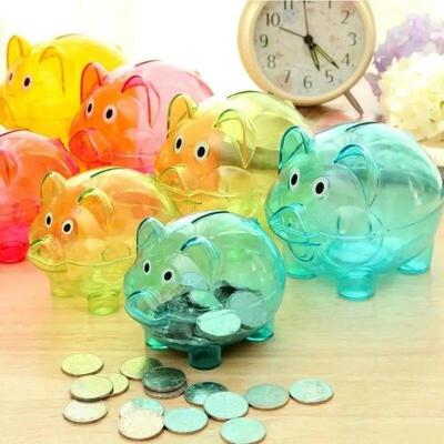 Cute Cartoon Piggy Money Bank Plastic Transparent Coins Mone