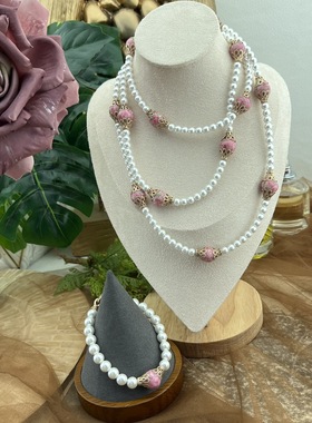 【蜜南】中古vintage简约大气款琉璃珍珠手链 粉蛙老料子长款项链