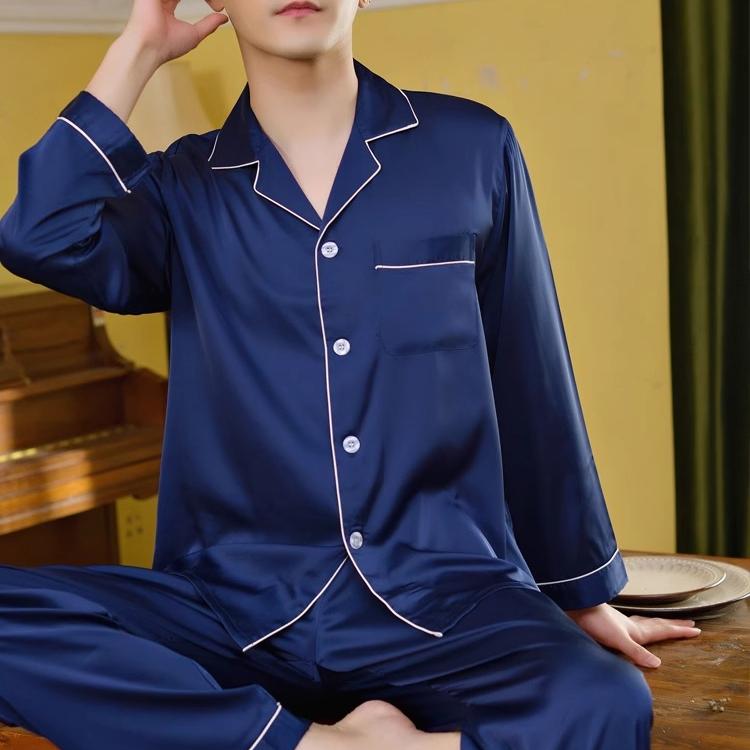 纯色桑蚕丝男士睡衣真丝家居服