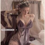 法国轻奢真丝睡衣性感丝绒睡裙纯欲风带胸垫吊带睡袍两件套礼盒装