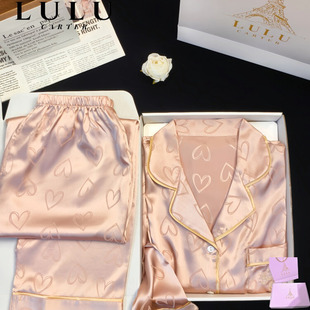 19姆米真丝睡衣女款夏季新款短袖长裤家居服高档生日礼物礼盒装