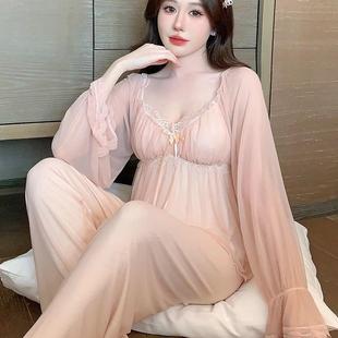 赵露思同款纯欲风性感蕾丝花边睡衣带胸垫防凸点雾面纱家居服套装