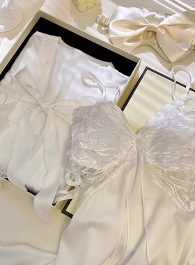 真丝性感紫色蝴蝶纯欲睡衣女夏季薄款吊带睡裙高级感带胸垫家居服