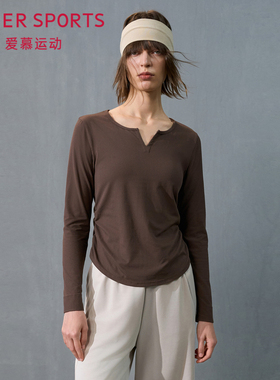 爱慕运动晨风女士修身休闲V领瑜伽长袖打底T恤上衣AS144T21