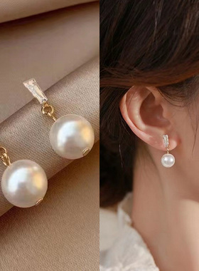 轻奢珍珠耳环女小众设计高级感耳钉气质秋冬法式耳饰耳夹无耳洞