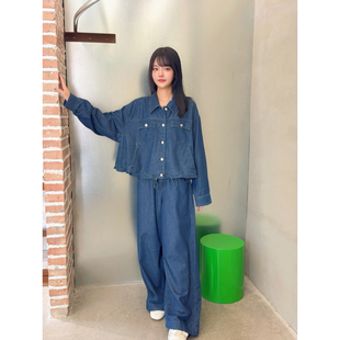WEN买手店 AVVENN  新款时尚套装牛仔衬衫外套+抽绳牛仔长裤