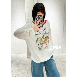 WEN买手店 AVVENN 2026春季新款印花长袖T恤时尚休闲上衣