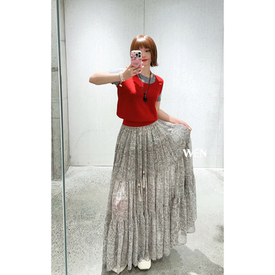 WEN买手店   AVVENN 2025春季新款休闲拼纱长半裙 米白