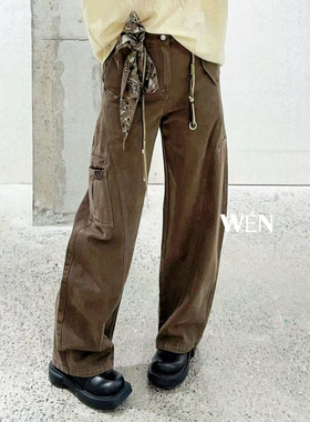 WEN买手店 AVVENN  2025秋季新款 丝巾腰带弯刀工装裤 绿色