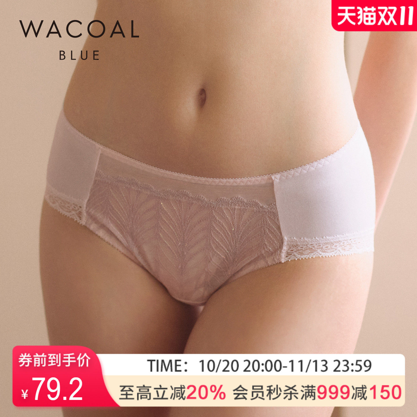 华歌尔Wacoal刺绣中高腰女士内裤三角裤内裤内衣女WP3433