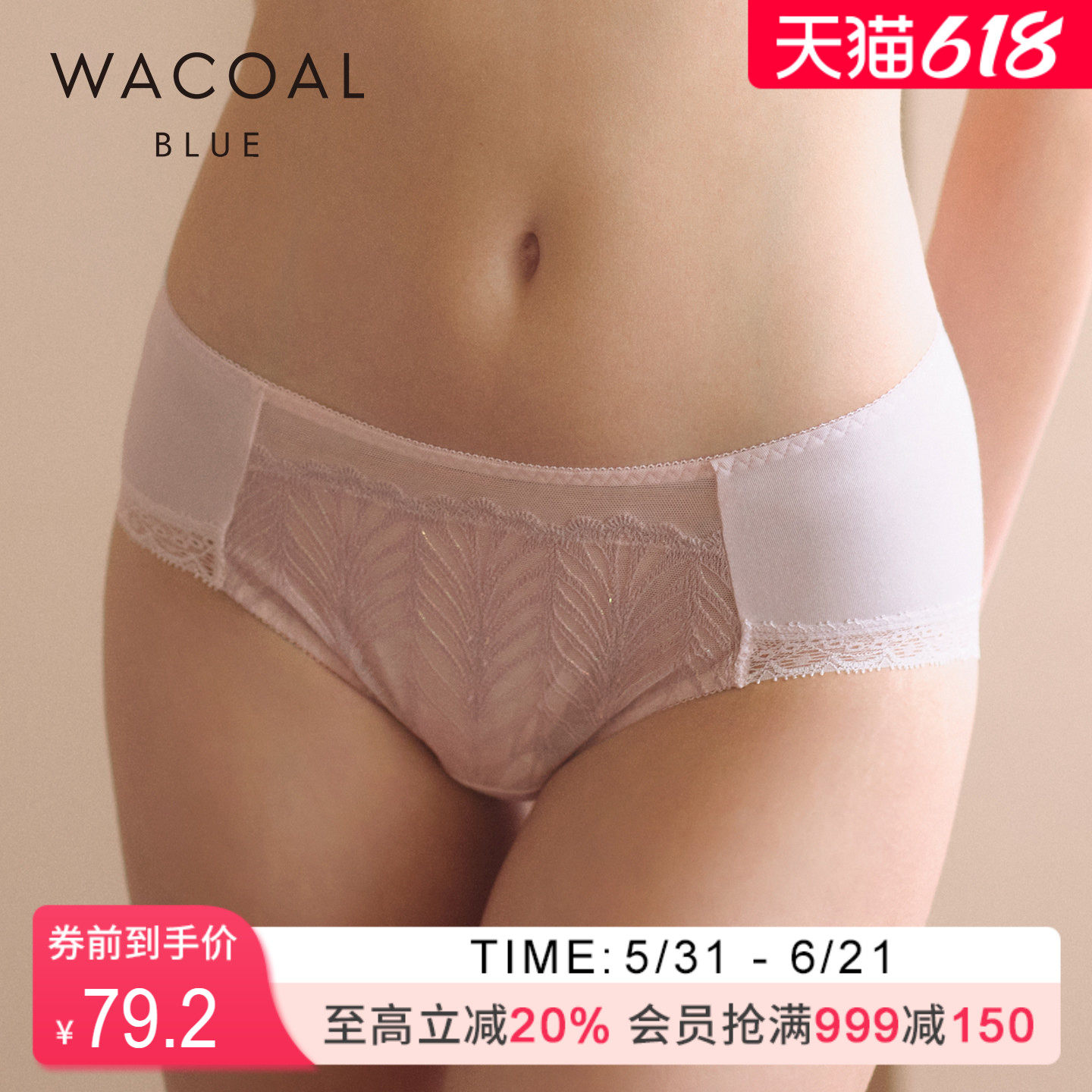 华歌尔Wacoal刺绣中高腰女士内裤三角裤内裤内衣女WP3433