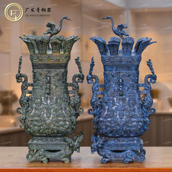 国潮风仿古青铜器莲鹤方壶河南特色礼品故宫博物院立鹤方壶