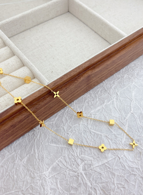 金色四叶草花朵方形串珠