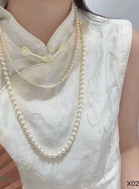 时尚个性仿珍珠项链女新中式毛衣链高级感叠戴颈链2025年新款爆款