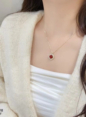 小众S925纯银锆石红色吊坠项链女高级感锁骨链时尚个性颈链2026年
