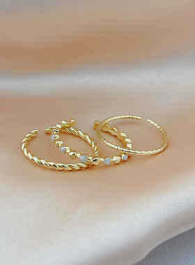 爱心麻花开口戒指3只套装新款女