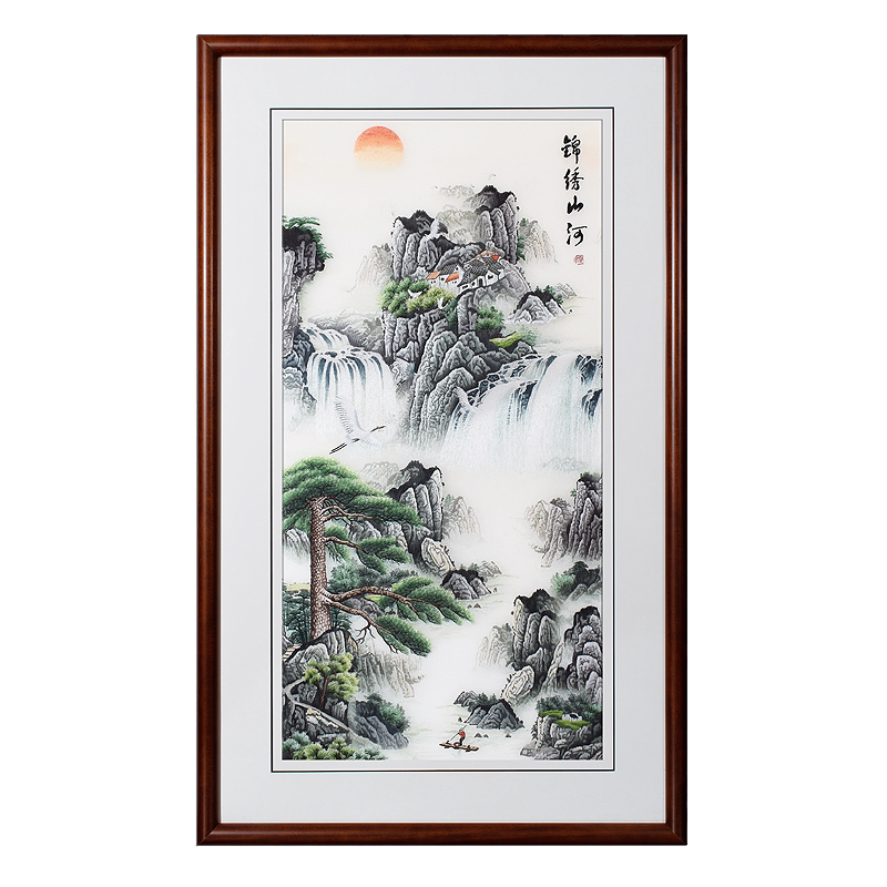 新中式手工刺绣牡丹装饰刺绣画