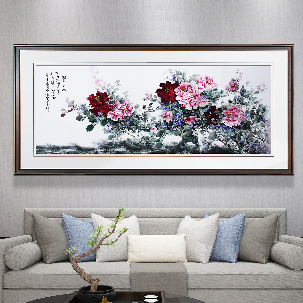 92*192顾氏精品苏绣牡丹国色天香水彩牡丹横幅乔迁礼品新中式刺绣