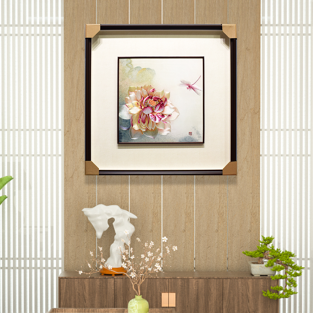 69*69顾氏精品苏绣花卉 荷花蜻蜓 餐厅书房玄关乔迁商务礼品挂画