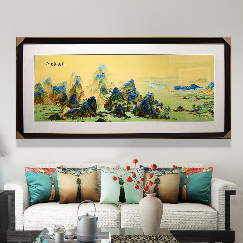 92*192顾氏手工精品山水风景千里江山图客厅办公室商务送礼刺绣画