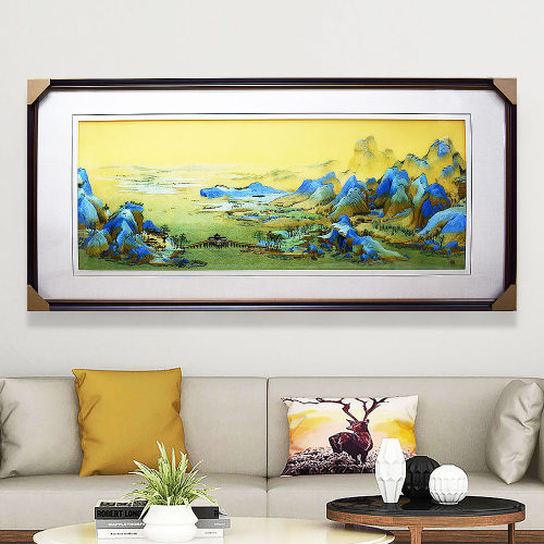 76*166顾氏家族大师精品苏绣 千里江山图山水风景 新中式客厅挂画