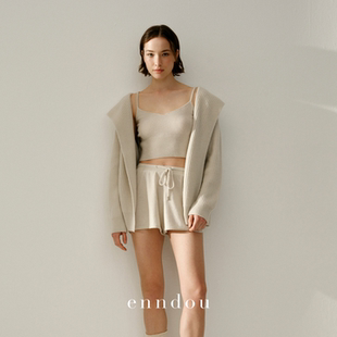 长袖 100%纯山羊绒宝针纹连帽针织开衫 羊绒外套 新款 enndou2026春装