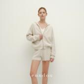 enndou100%纯山羊绒针织外套女2025春秋新款 休闲风华夫格连帽卫衣