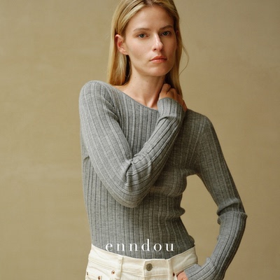 山羊绒针织上衣enndou系带后U领