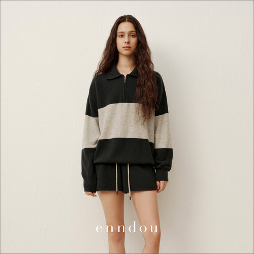 enndou100%羊绒针织卫衣外套