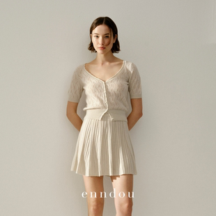 设计感毛衫 enndou2026春装 针织开衫 100%纯山羊绒提花短袖 上衣 新款