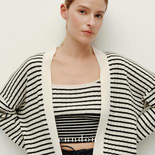 100%纯山羊绒针织开衫 不退换 条纹宽松外套 福利秒杀 enndou