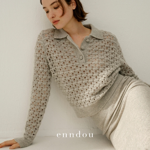 enndou2026春装 100%纯山羊绒镂空谷波POLO衫 套头软糯羊绒衫 女 新款