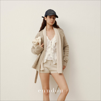 enndou 100%羊绒假两件高级感上衣2025秋装新款针织衫外套女毛衫