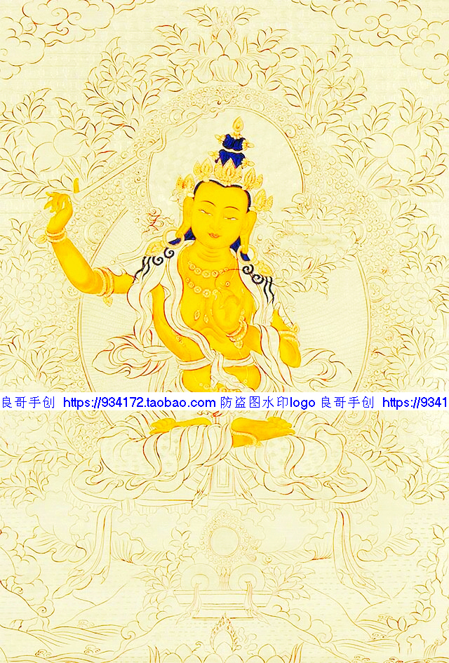 文殊菩萨黄金唐卡十字绣